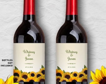 Rustic Sunflowers Printable Wine Bottle Labels; Bridal Shower, Wedding, Birthday - Personalized 4x 5 Labels - Editable PDF Instant Download