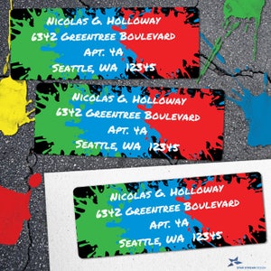 Paint Splatter Paintball Printable Return Address Labels, Personalized 2 5/8&quot; x 1&quot; Address Labels, Editable PDF, Instant Download