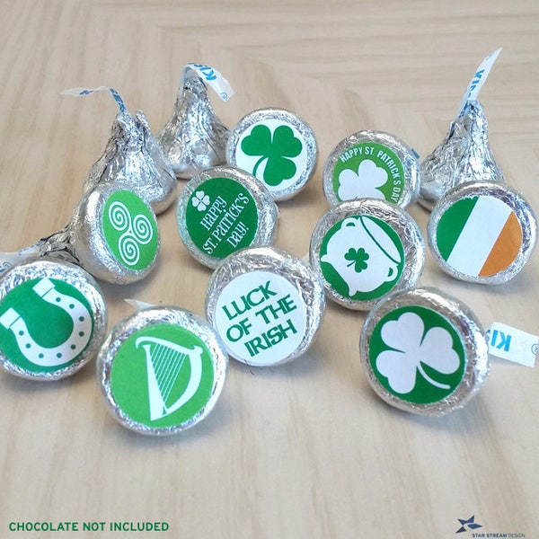 St Patricks Day Irish Symbols Printable Chocolate Kisses Stickers Labels; (non-editable) PDF and JPG, Instant Download