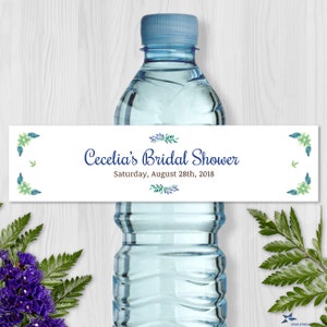 Printable Blue Watercolor Floral Water Bottle Labels Bridal - Etsy