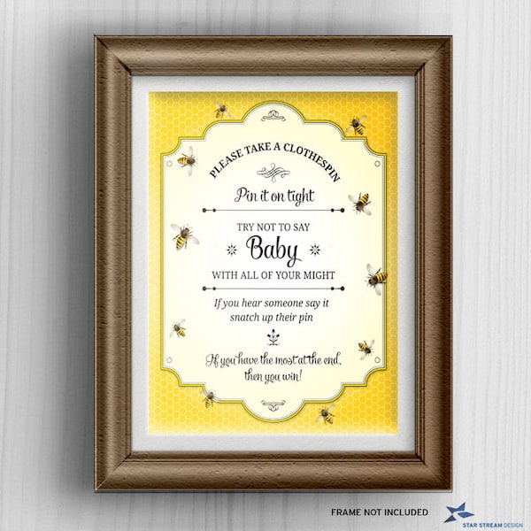 Honeybee Baby Shower Printable Clothespin Game - Yellow, 8x10 JPG Instant Download (not editable)