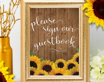 Printable Rustic Sunflowers Please Sign our Guestbook Sign - 2 Sizes: 8"x10" and 5"x7" Signs, JPG Instant Download (NOT EDITABLE)