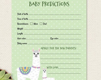 Printable Mama Llama and Baby Polka Dot Baby Shower Prediction Game Card - 5"x7", Instant Download JPG and PDF (not editable)