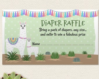 Printable Mama Llama and Baby Polka Dot Baby Shower Diaper Raffle Card, 3.5"x2", JPG and PDF Instant Downloads (not editable)