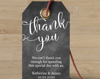 Druckbare schwarze Tafel Danke Personalisierte Hang Tags - 2 "x 3.5", Sofortiger Download, bearbeitbare PDF