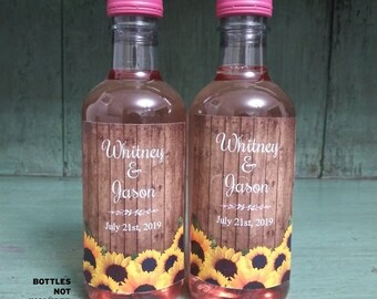 Printable Rustic Sunflowers Mini Wine Bottle Labels; nine personalized 2.25" x 3" Labels - Editable PDF, Instant Download