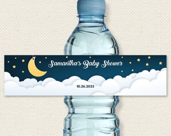 Over the Moon Printable Water Bottle Labels - Baby, Bridal, or Wedding Shower; Personalized 8" x 2" Labels - Editable PDF, Instant Download
