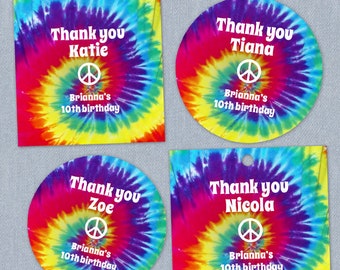 Groovy Tie Hippie Dye Printable Party Images, Editable PDF Instant Download 2"x2" seals, stickers, tags, buttons, cupcake toppers