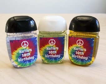 Groovy Tie Dye Mini Hand Sanitizer Printable Sticker Labels; Editable PDF Instant Download, Showers, Birthday Party