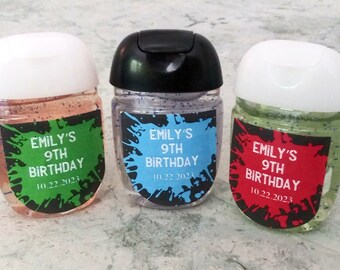 Grunge Splatter Paintball Mini Hand Sanitizer Printable Sticker Labels; Birthday Party, Paint ball event, Editable PDF Instant Download