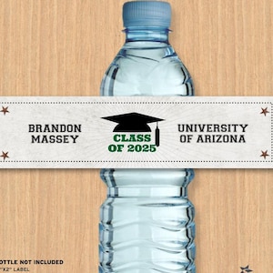 Rustic Grad Cap Graduating Class Printable Bottle Labels, Green - Graduation; Personalized 8&quot; x 2&quot;, Editable PDF, Instant Download