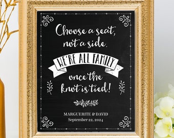 Chalkboard Wedding Choose a Seat Not a Side Printable Wedding Ceremony Sign, 4 Standard Sizes, Editable PDF, Instant Download