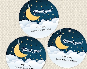 Moon Baby Shower Stickers: Printable Party Favor Tags (Editable PDF)