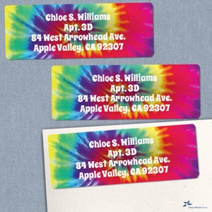 Groovy Tie Dye Hippie Printable Return Address Labels, Personalized 2 5/8&quot; x 1&quot; Address Labels, Editable PDF, Instant Download