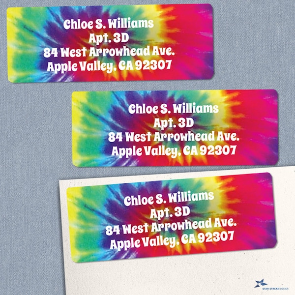 Groovy Tie Dye Hippie Printable Return Address Labels, Personalized 2 5/8" x 1" Address Labels, Editable PDF, Instant Download