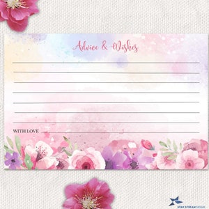 Aquarell Blumen Gartenparty druckbare Ratschläge und Wünsche Karte; Hochzeit oder Brautparty, 6x4, JPG & PDF, Sofortiger Download, nicht bearbeitbar