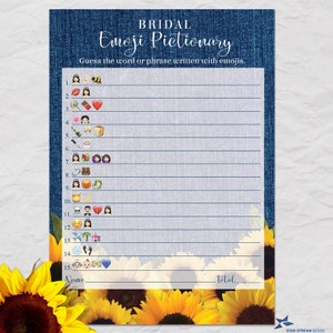 Denim Sunflowers Bridal Shower Emoji Game (PDF & JPG)