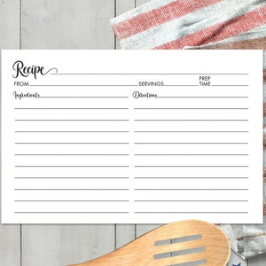 Tarjeta de receta imprimible minimalista, fiesta de cumpleaños, despedida de soltera, intercambio de recetas, 6"x4", JPG y PDF, descarga instantánea (no editable)