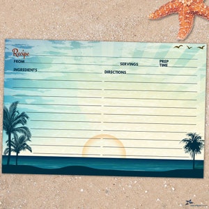 Vintage tropisch strand afdrukbare receptkaart, verjaardagsfeestje, bruidsdouche, 6"x4", JPG en PDF, Instant Download