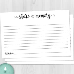 Tarjeta minimalista para compartir un recuerdo; tarjetas para funerales, conmemoraciones, jubilación, graduación, 6" x 4", descargas instantáneas en formato PDF y JPG (no editables)