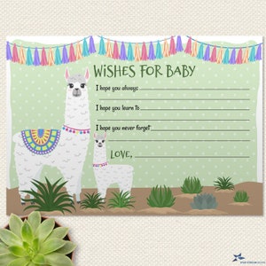 Mama Llama en Baby Polka Dot Baby Shower Afdrukbare wensen voor babykaart, 5"x3.5", PDF en JPG Instant Downloads (niet bewerkbaar)