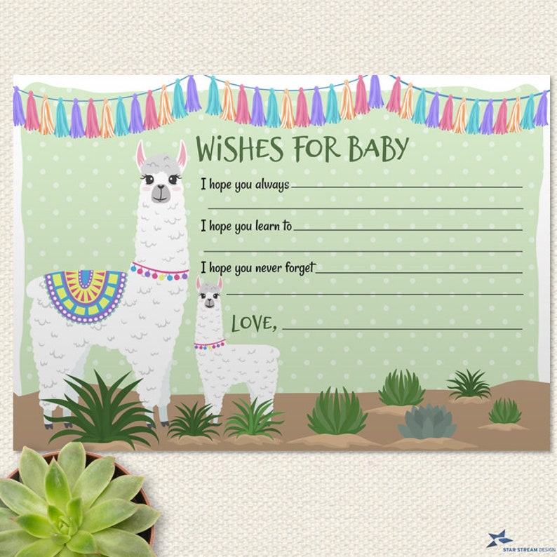 Mama Llama and Baby Polka Dot Baby Shower Printable Wishes for - Etsy