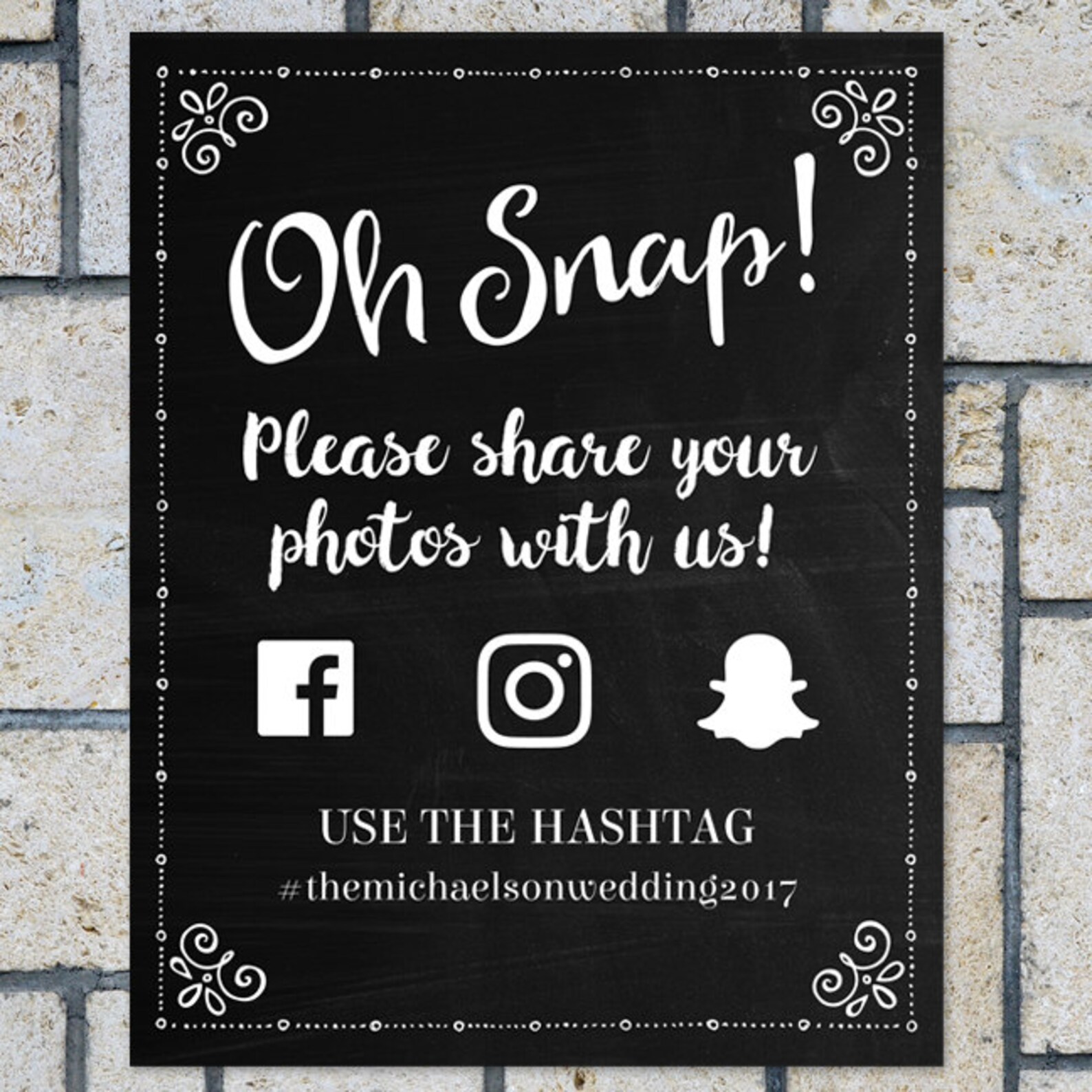 Printable Chalkboard Social Media Wedding or Event Hashtag Etsy Sweden