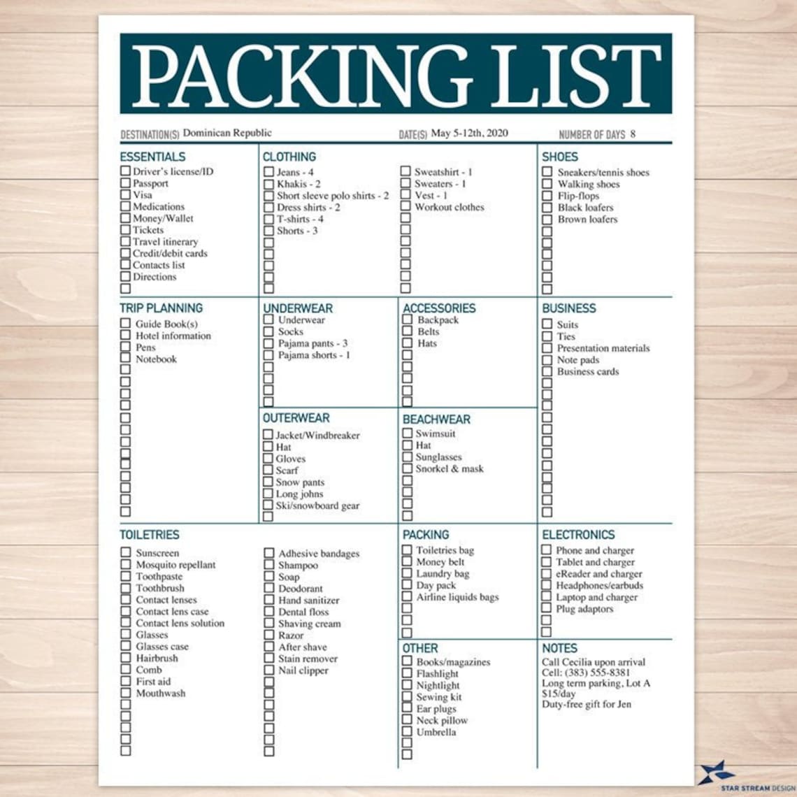 Modern Slate Blue Mens or Unisex Printable Packing List | Etsy