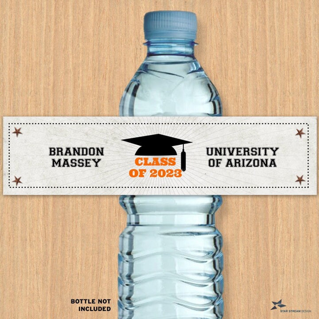 Rustic Grad Cap Graduating Class Printable Water Bottle - Etsy