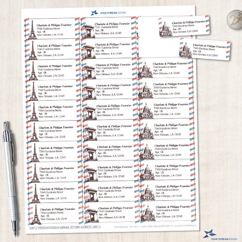 French Parisian Airmail Printable Return Address Labels - Etsy