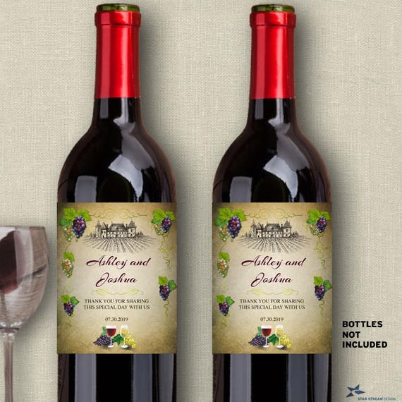 Vineyard Wine and Grapes Wine Printable Bottle Labels Bridal | Etsy