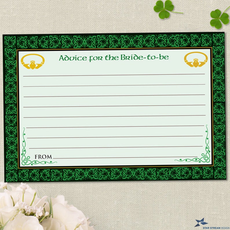 Bridal Wedding Shower 6x4\u201d JPG Instant Download Printable Claddagh Ring Celtic Knots Irish Advice Card
