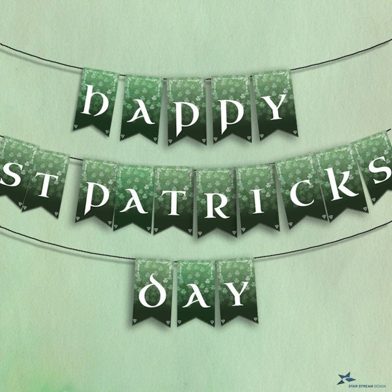 Raining Clover St Patricks Day Create Your Own Message Printable Bunting, 4x8.5 Flags, Editable PDF Instant Download, Change the message image 1