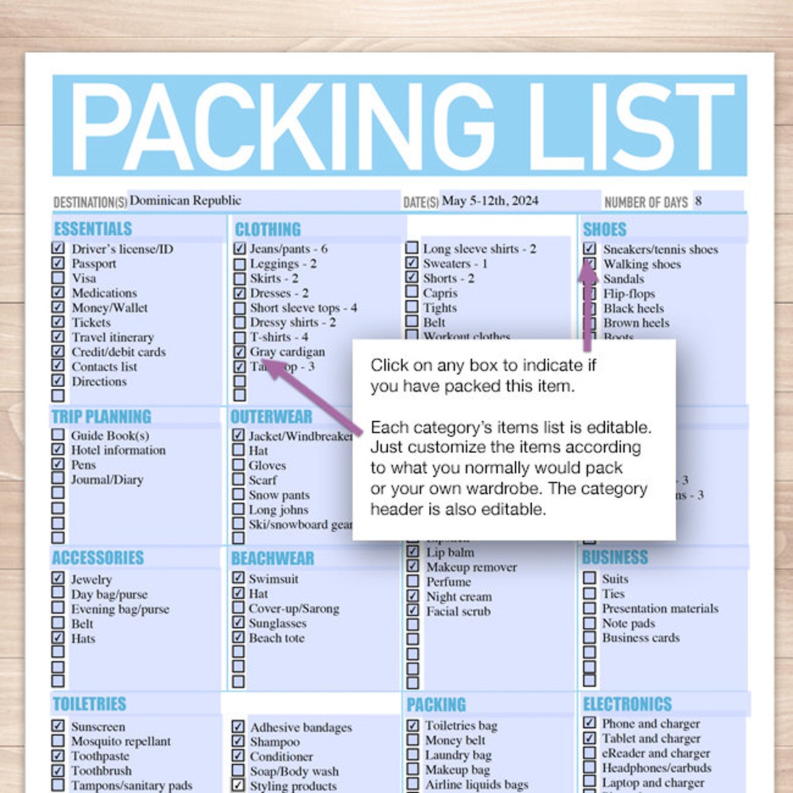 Modern Light Blue Printable Packing List 8 5x11 Etsy Modern Light Blue Printable Packing List 8 5x11 Etsy