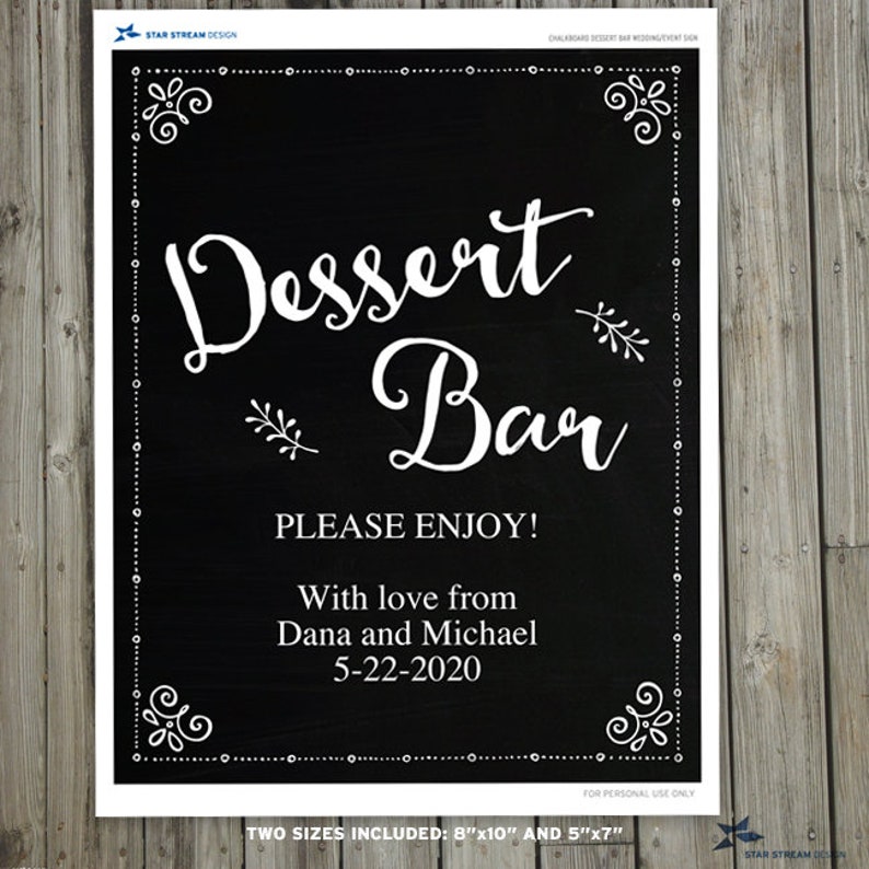 - Black Printable Chalkboard Dessert Bar Wedding or Event Sign 2 sizes: 8x10 and 5x7 Editable PDF Instant Download