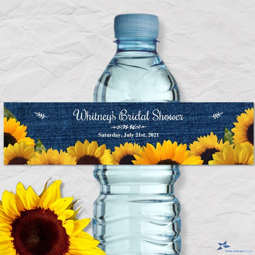 Denim and Sunflowers Printable Water Bottle Labels - Bridal Wedding ...