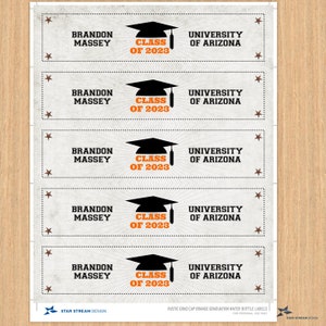 Rustic Grad Cap Graduating Class Printable Water Bottle - Etsy