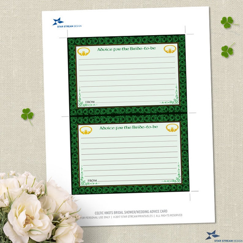 Bridal Wedding Shower 6x4\u201d JPG Instant Download Printable Claddagh Ring Celtic Knots Irish Advice Card