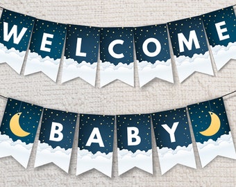Over the Moon Baby Shower Bunting: Editable PDF (Instant Download)