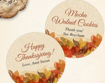 Autumn Leaves Edge Printable Thanksgiving Labels, Stickers - 2” Circle - Baking, gifts, scrapbooking - Editable PDF, Instant Download
