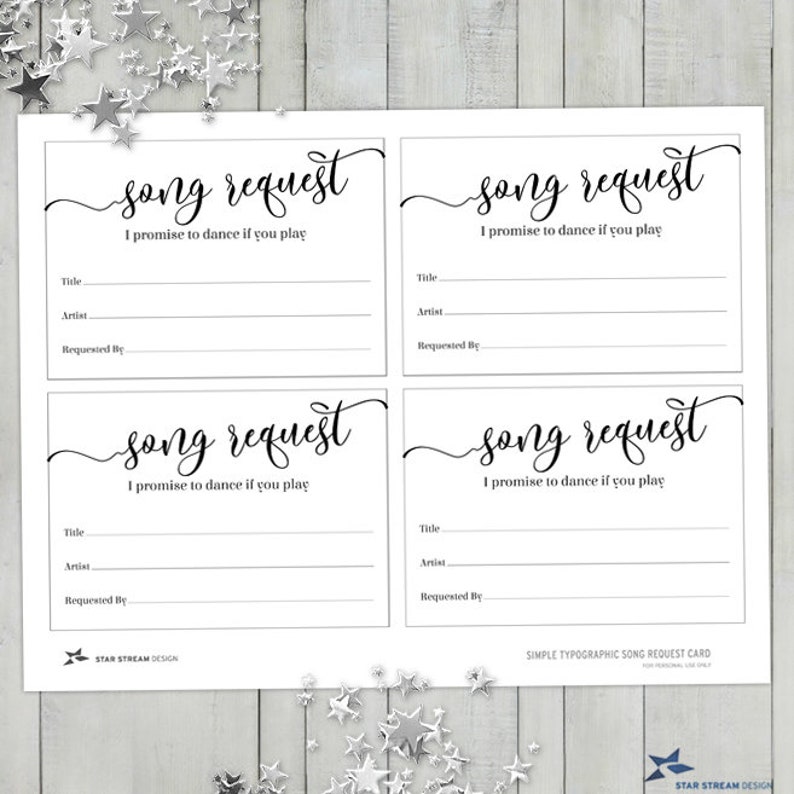 Simply Typographic Printable Song Request Card Wedding
