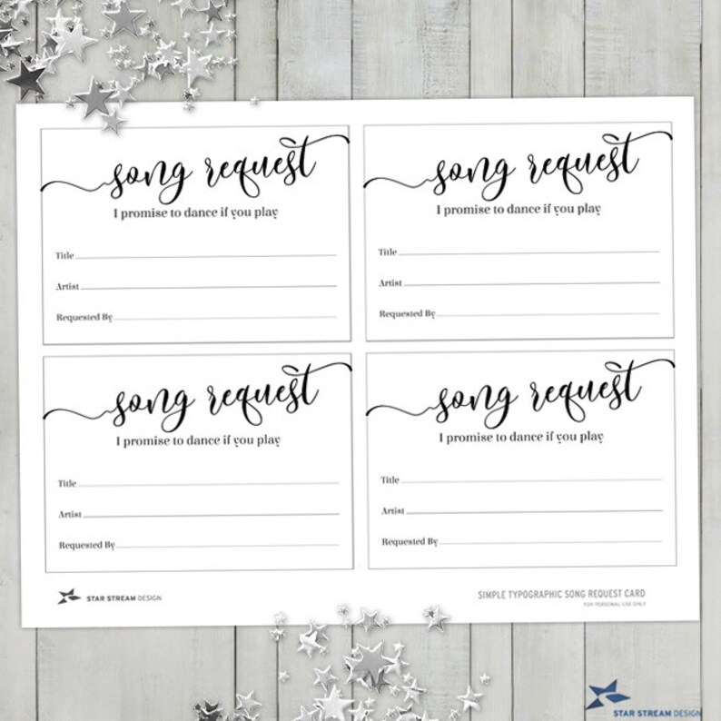 Simply Typographic Printable Song Request Card Wedding Event | Etsy