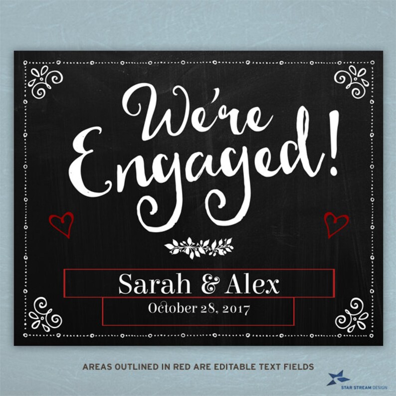 Printable Chalkboard We're Engaged Signs Black 2 Sizes Etsy