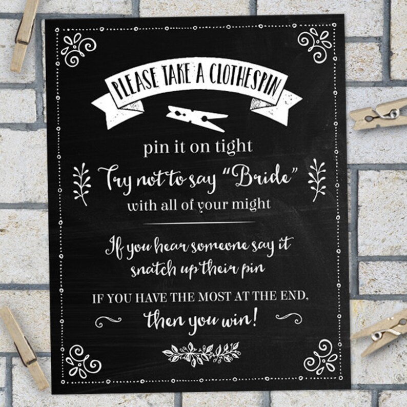 Chalkboard Printable Clothespin Game Bridal Wedding or | Etsy