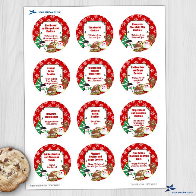 Printable Christmas Cookie Labels Stickers 2 Circles Etsy UK