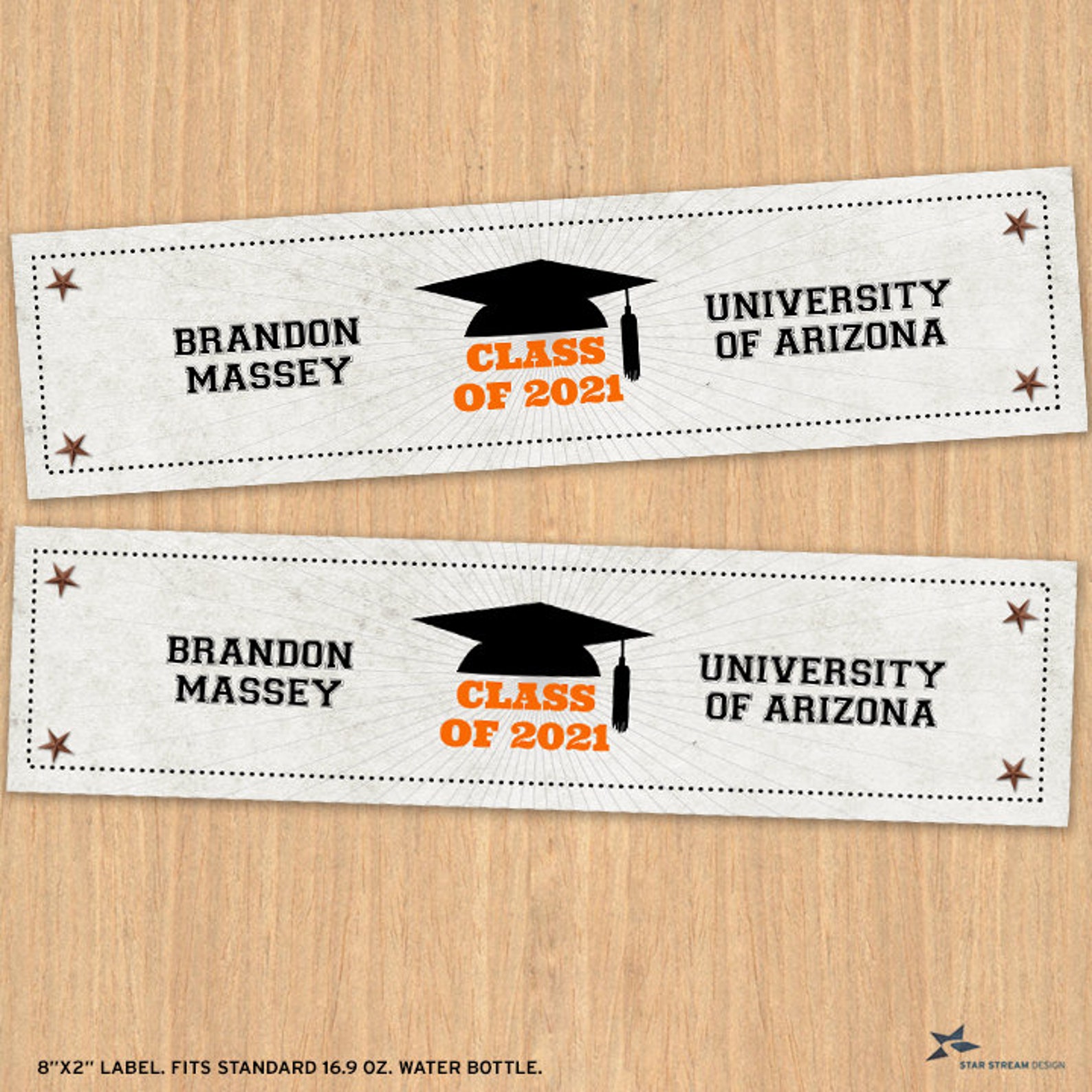 Rustic Grad Cap Graduating Class Printable Water Bottle | Etsy