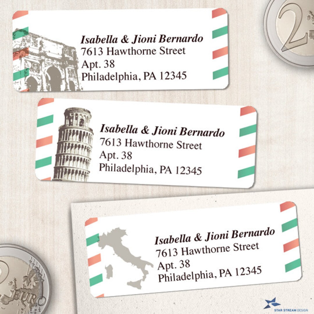Vintage Italian Airmail Printable Return Address Labels White