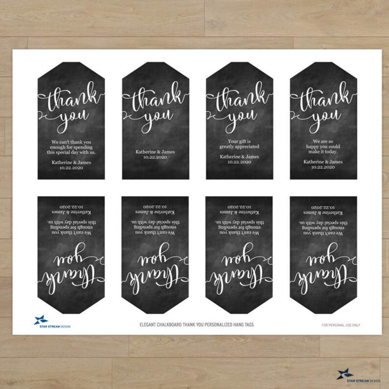 Printable Black Chalkboard Thank You Personalized Hang Tags - Etsy