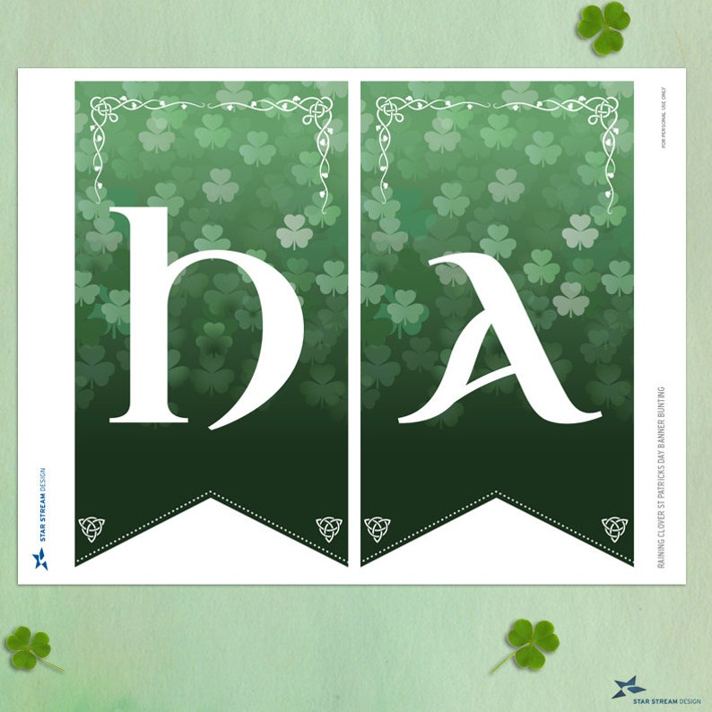 Raining Clover St Patricks Day Create Your Own Message Printable Bunting, 4x8.5 Flags, Editable PDF Instant Download, Change the message image 3