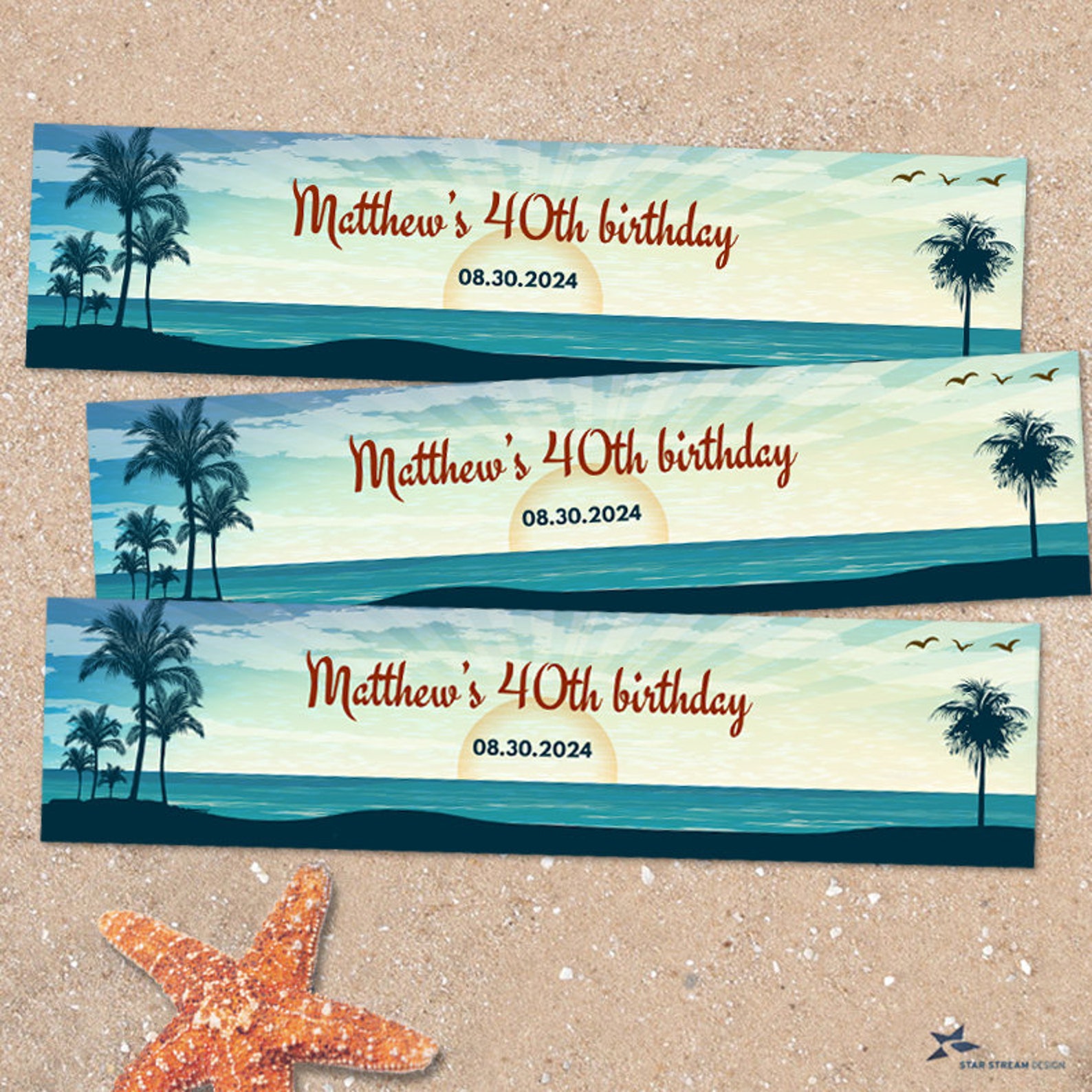 Vintage Tropical Beach Printable Water Bottle Labels Bridal Etsy